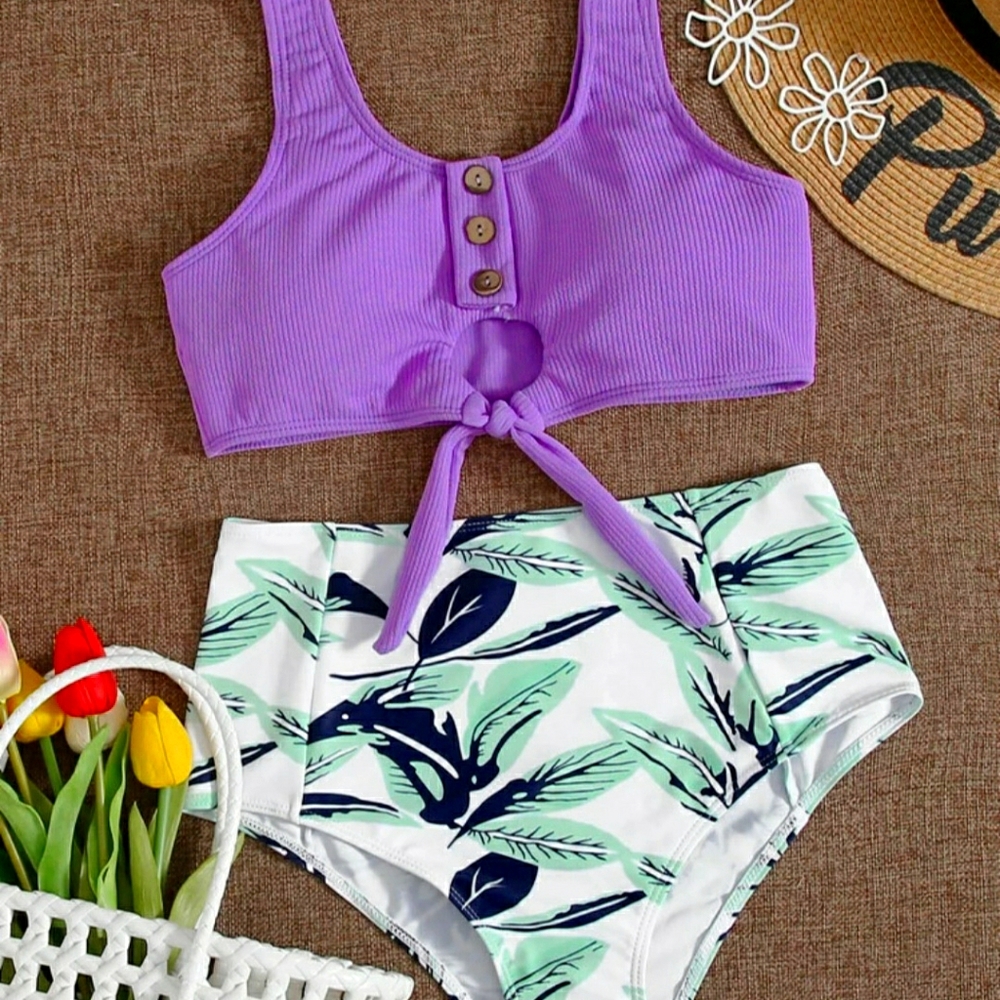 Tie front 2 piece swimwear